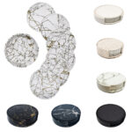 6 Pcs Artificial Leather Coasters Marble Style with Holder Drink Coaster for Bar Kinds of Cup Kitchen Dining Table Decor - Image 2
