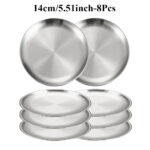 8PC Metal Dining Dish Stainless Steel Round Plate Shallow Tray 14/17/20/23/26cm BBQ Picnic Camping Food Container Tableware Set - Image 7
