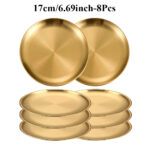 8PC Metal Dining Dish Stainless Steel Round Plate Shallow Tray 14/17/20/23/26cm BBQ Picnic Camping Food Container Tableware Set - Image 9