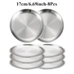 8PC Metal Dining Dish Stainless Steel Round Plate Shallow Tray 14/17/20/23/26cm BBQ Picnic Camping Food Container Tableware Set - Image 13