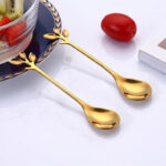 8pcs Stainless Steel Cherry Rose Flower Gold Scoop Coffee Spoon Gifts Kitchen Dessert Tea Accessories Tableware Decoration Set - Image 9