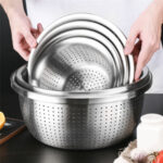 Stainless Steel Drain Basket Colander Round Rice Cleaning Sieve Fruit Vegetable Washing Basin Strainer Filter Kitchen Utensils - Image 2