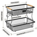 fruit basket vegetable basket,Metal storage basket with hook and wooden handle,Stackable and removable kitchen storage rack - Image 3