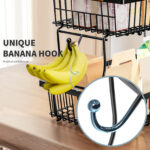 fruit basket vegetable basket,Metal storage basket with hook and wooden handle,Stackable and removable kitchen storage rack - Image 4