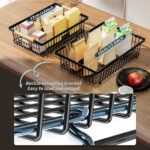 fruit basket vegetable basket,Metal storage basket with hook and wooden handle,Stackable and removable kitchen storage rack - Image 6