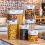 Lifeideas7Pcs Airtight Food Storage Containers with Clasp Lids Plastic Clear Jars with Easy Lock Lid Kitchen Pantry Organize - Image 2