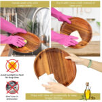 20/25cm Acacia Wood Round Wooden Dinner Tray Easy To Clean, Pizza Salad Tray Fruit Dessert Tray, Snack Tray, Stackable, Reusable - Image 5