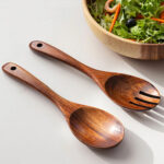 2Pcs Wooden Large Spoon Fork Cutlery Set Japanese Style Long Handle Serving Salad Scoop Dinnerware Set Tableware Kitchen Utensil - Image 5