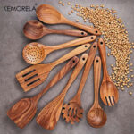7PCS Thailand Teak Cooking Spoon Natural Wooden Kitchen Tableware Tool Ladle Turner Rice Colander Soup Skimmer Scoop Utensils
