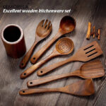 7PCS Thailand Teak Cooking Spoon Natural Wooden Kitchen Tableware Tool Ladle Turner Rice Colander Soup Skimmer Scoop Utensils - Image 4