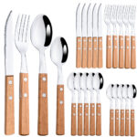 24Pcs Cutlery Wooden Handle Cutlery Set Stainless Steel Tableware Knife Fork Tea Spoon Silverware Western Flatware - Image 8