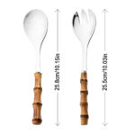 2/4Pcs Long Handle Serving Spoon Fork Bamboo Wooden Handle Salad Spork Kitchen Stainless Steel Tableware Cutlery Silverware Set - Image 5