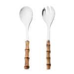 2/4Pcs Long Handle Serving Spoon Fork Bamboo Wooden Handle Salad Spork Kitchen Stainless Steel Tableware Cutlery Silverware Set - Image 7