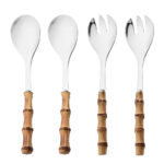 2/4Pcs Long Handle Serving Spoon Fork Bamboo Wooden Handle Salad Spork Kitchen Stainless Steel Tableware Cutlery Silverware Set - Image 9
