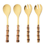 2/4Pcs Long Handle Serving Spoon Fork Bamboo Wooden Handle Salad Spork Kitchen Stainless Steel Tableware Cutlery Silverware Set - Image 10