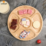 Leeseph Bamboo Round 5 Compartment Serving Tray, Ideal for Snacks, Fruits, Nuts, Wooden Plate with Dividers for Party Platters - Image 3