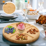 Leeseph Bamboo Round 5 Compartment Serving Tray, Ideal for Snacks, Fruits, Nuts, Wooden Plate with Dividers for Party Platters - Image 5