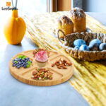 Leeseph Bamboo Round 5 Compartment Serving Tray, Ideal for Snacks, Fruits, Nuts, Wooden Plate with Dividers for Party Platters - Image 6