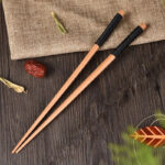 Handmade Japanese Natural Chestnut Wood Sushi Chopsticks Set Value Gift Sushi Chinese food Tie line - Image 5