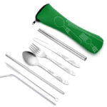 7pcs/ Set Stainless Steel Tableware Set Outdoor Portable Cloth Bag Knife Fork Spoon Chopsticks Straw Rich Flowers Seven Sets - Image 9
