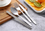 7pcs/ Set Stainless Steel Tableware Set Outdoor Portable Cloth Bag Knife Fork Spoon Chopsticks Straw Rich Flowers Seven Sets - Image 14