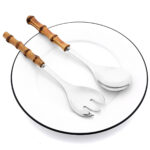 2/4Pcs Long Handle Serving Spoon Fork Bamboo Wooden Handle Salad Spork Kitchen Stainless Steel Tableware Cutlery Silverware Set - Image 11