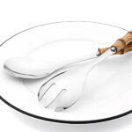 2/4Pcs Long Handle Serving Spoon Fork Bamboo Wooden Handle Salad Spork Kitchen Stainless Steel Tableware Cutlery Silverware Set - Image 13