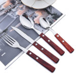 24Pcs Cutlery Wooden Handle Cutlery Set Stainless Steel Tableware Knife Fork Tea Spoon Silverware Western Flatware - Image 12