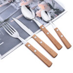 24Pcs Cutlery Wooden Handle Cutlery Set Stainless Steel Tableware Knife Fork Tea Spoon Silverware Western Flatware - Image 17