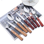 24Pcs Cutlery Wooden Handle Cutlery Set Stainless Steel Tableware Knife Fork Tea Spoon Silverware Western Flatware - Image 30