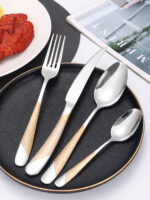 24pc Stainless steel tableware star steak knife and fork dessert fork spoon family suits - Image 14