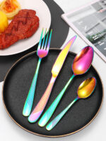 24pc Stainless steel tableware star steak knife and fork dessert fork spoon family suits - Image 15