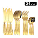 24pc Stainless steel tableware star steak knife and fork dessert fork spoon family suits - Image 20