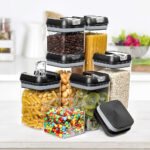 Lifeideas7Pcs Airtight Food Storage Containers with Clasp Lids Plastic Clear Jars with Easy Lock Lid Kitchen Pantry Organize - Image 13
