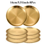 8PC Metal Dining Dish Stainless Steel Round Plate Shallow Tray 14/17/20/23/26cm BBQ Picnic Camping Food Container Tableware Set - Image 22