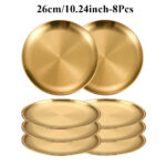 8PC Metal Dining Dish Stainless Steel Round Plate Shallow Tray 14/17/20/23/26cm BBQ Picnic Camping Food Container Tableware Set - Image 26