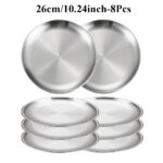8PC Metal Dining Dish Stainless Steel Round Plate Shallow Tray 14/17/20/23/26cm BBQ Picnic Camping Food Container Tableware Set - Image 31